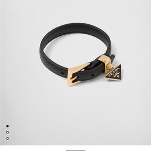 Prada Black Leather Bracelet with Gold Accents